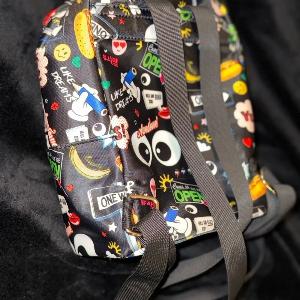 Black Graphic Pop Art Bag with Cartoon Elements
